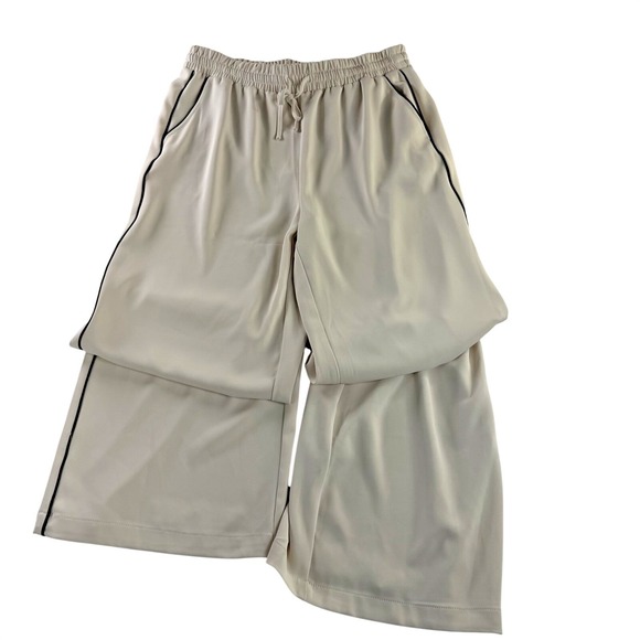 NWT Melloday Wide Leg Ivory With Black Piping Elastic Tie Waist Large - Picture 2 of 8